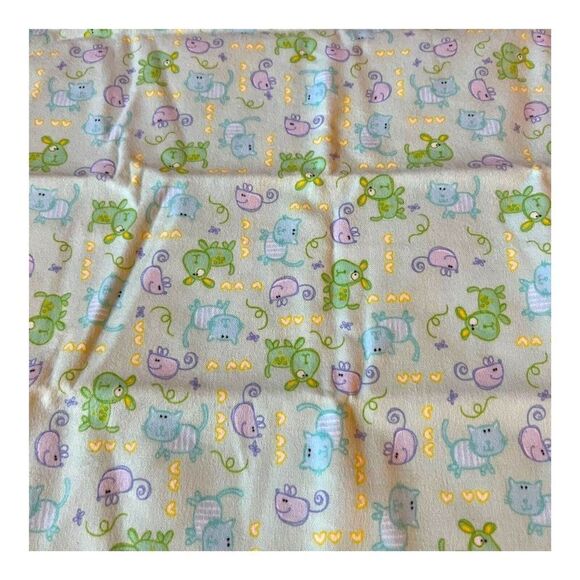 Vintage Cartoon Dog Cat Mouse Green Blue Purple Fun Print Fabric Material 1/2yd - Picture 1 of 4
